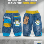 blue denim with monkey graphics
