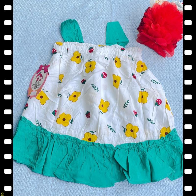 Sleeveless Strap Baby Princess Print Girls Outfit Toddler Girls