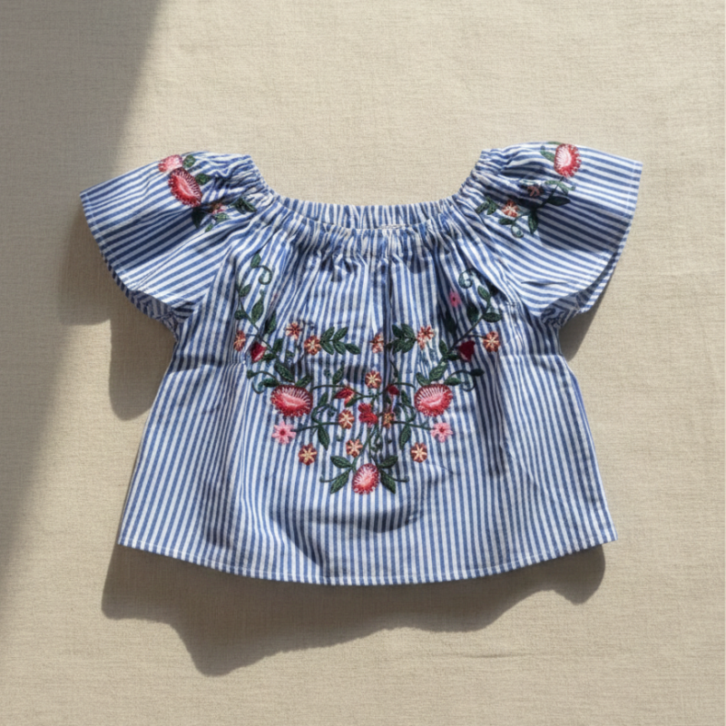 blue and white pinstripes top