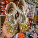 Gold sequin and faux pearl flat sandals
