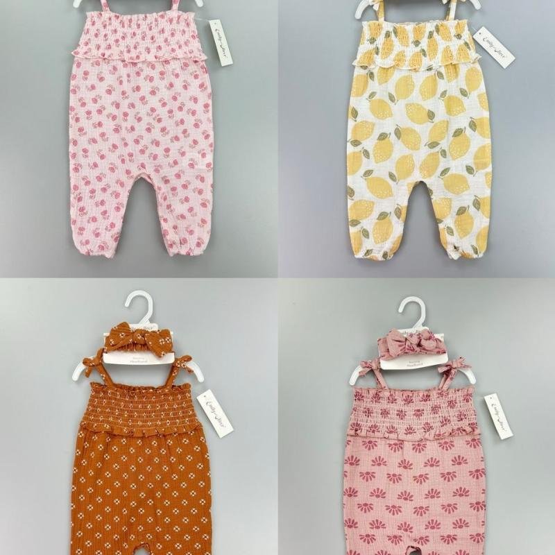 Baby girl's smocked romper with a matching headband