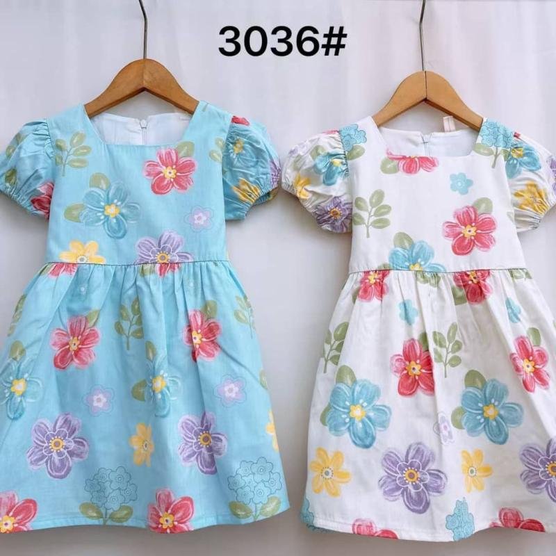 Catpapa kids' girl's puff-sleeve floral dress