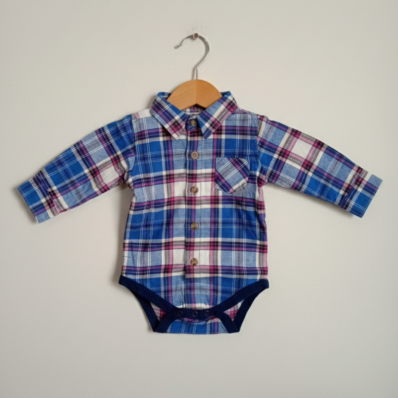 Baby Boy Plaid Button-Front Bodysuit