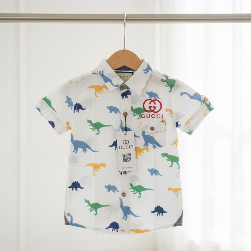 A white shirt  pattern of various dinosaur species