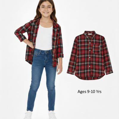 Red and black plaid down button shirt