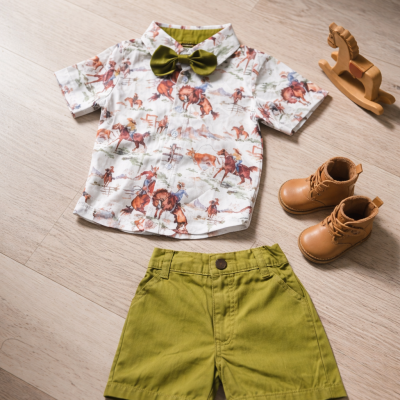 shirt with bow and matching green short