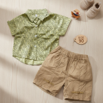 printed short sleeve and khaki style short