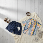 multicolour stripped shirt and denim shirt