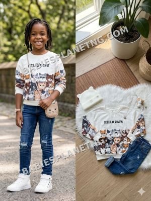 Toddler Cat Design Long Sleeve Top