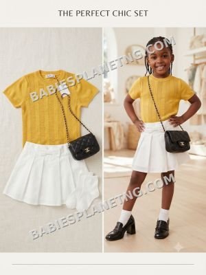 Kids' Fashionable Yellow Top and White Skirt
