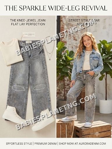 Kids Wide-Leg Jeans with Knee Jewels