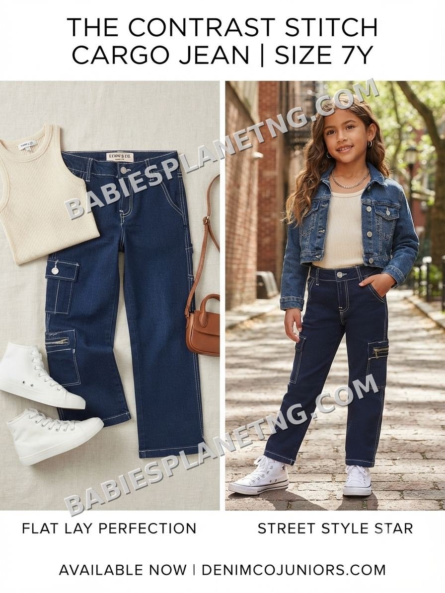 Contrast Stitch Denim Cargo Pants