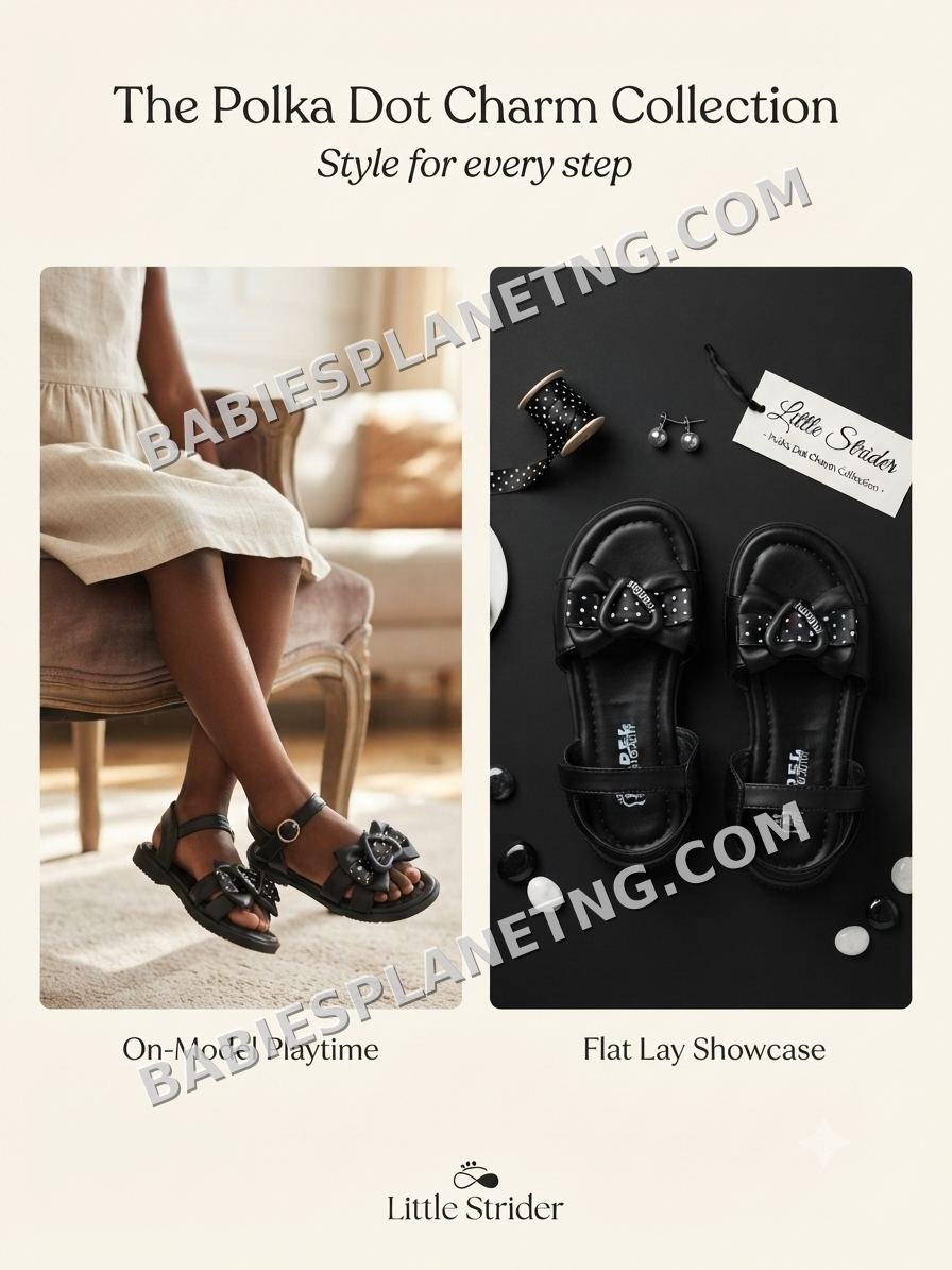 Black Kids' Polka Dot Flat Sandals