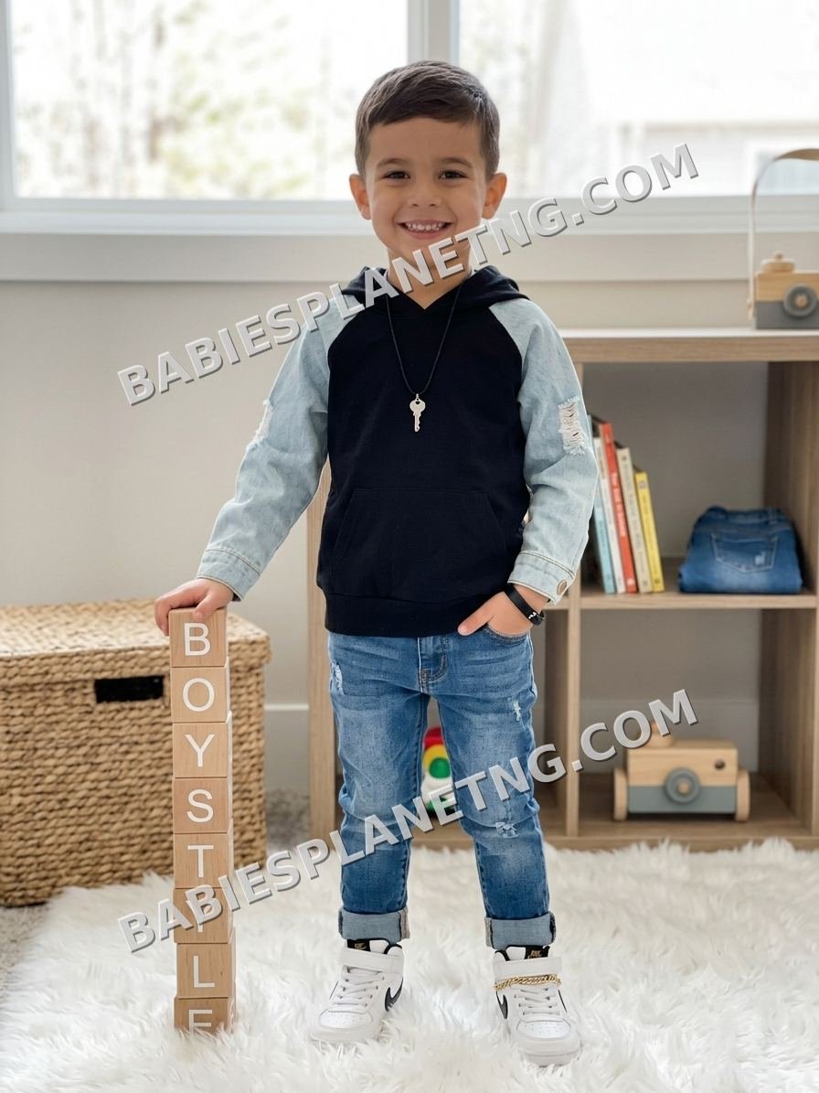 Boy black hoodie and denim sleeve hoodie