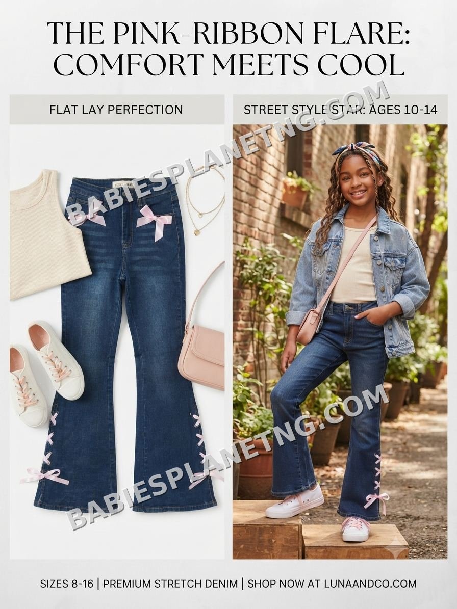 Girls' Pink Ribbon Flare Jeans