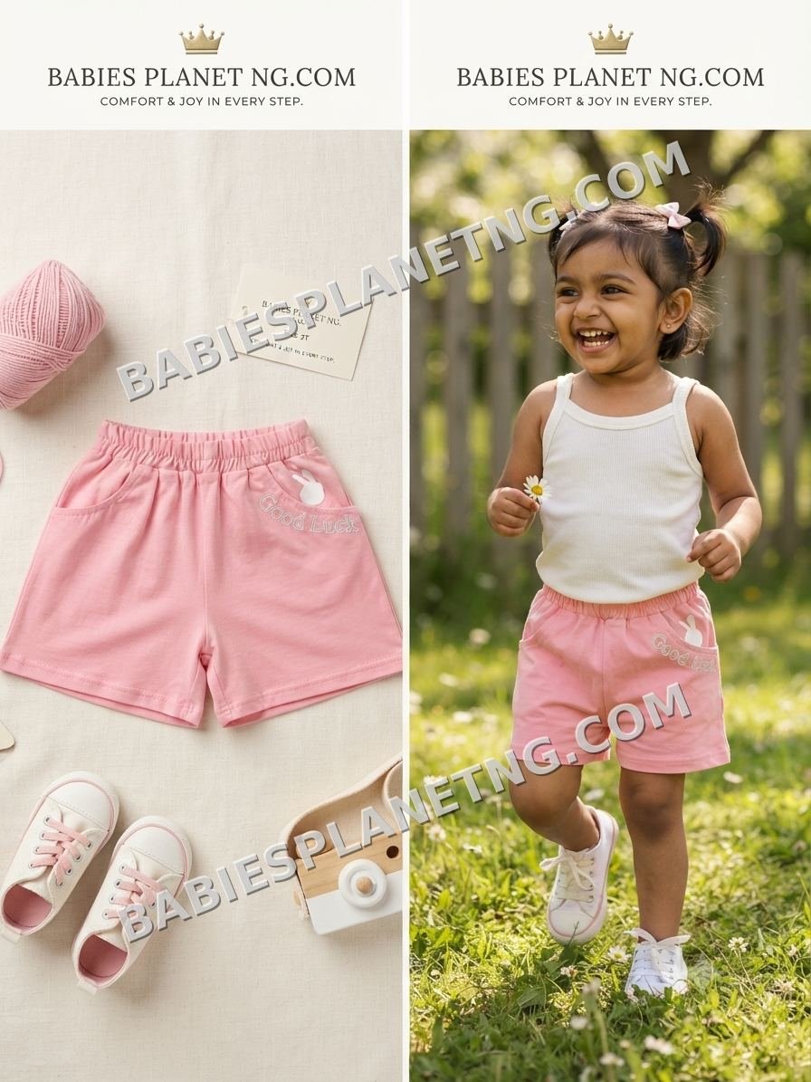 Kids Casual Pink Shorts with Bunny Pocket