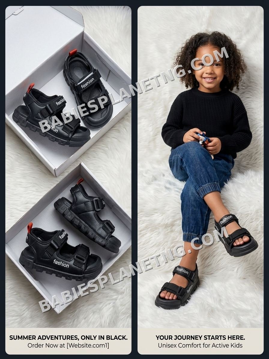 Black Kids' Velcro Sandals