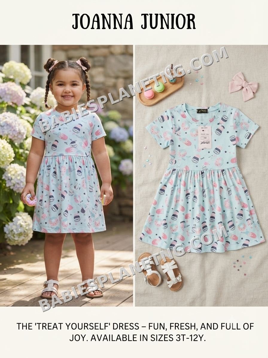 Girls' Macaron Print Short Sleeve Dress