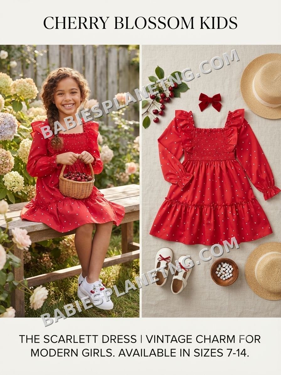 Red Smocked Long Sleeve Dress