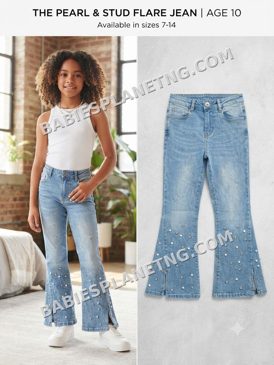 Kids' Flare Jeans with Pearl Studs