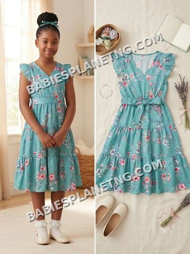 Kids Floral Print Cap Sleeve Dress