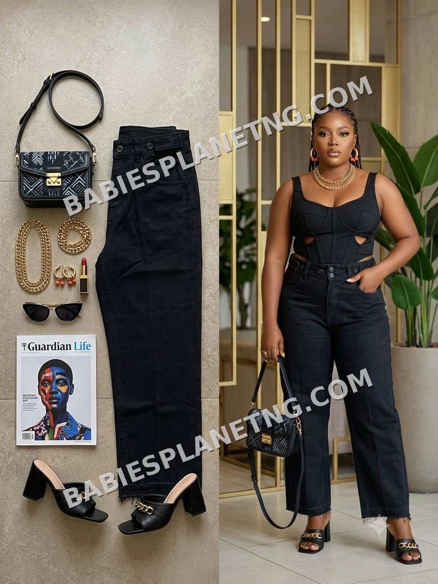 Black Wide Leg Denim Trousers