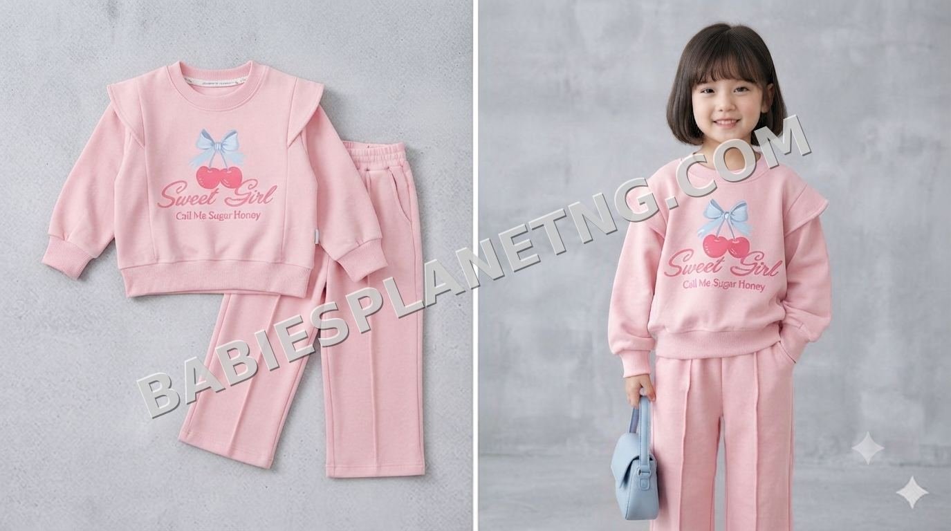 Pink Cherry Graphic Kids' Clothing Set/two piece
