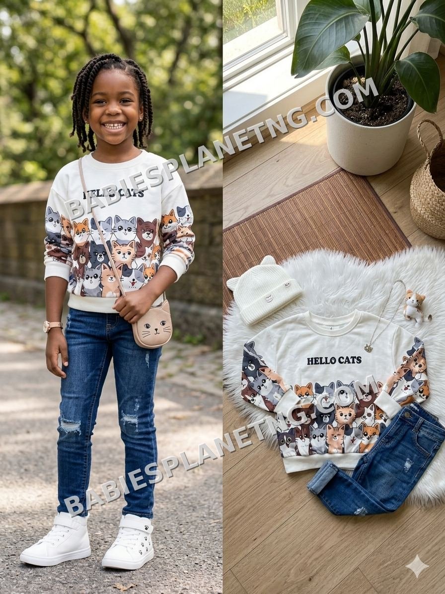 Toddler Cat Design Long Sleeve Top