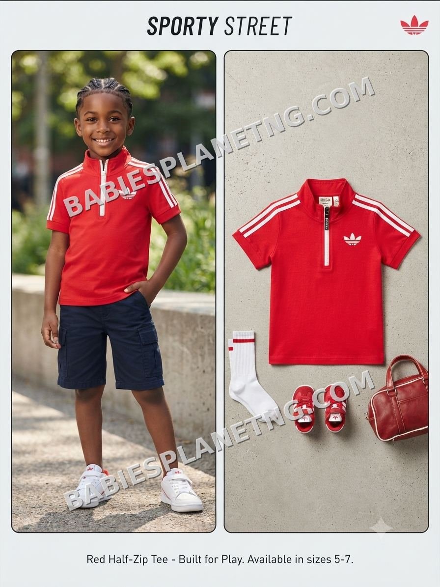 Boys Sporty Red Half-Zip Top