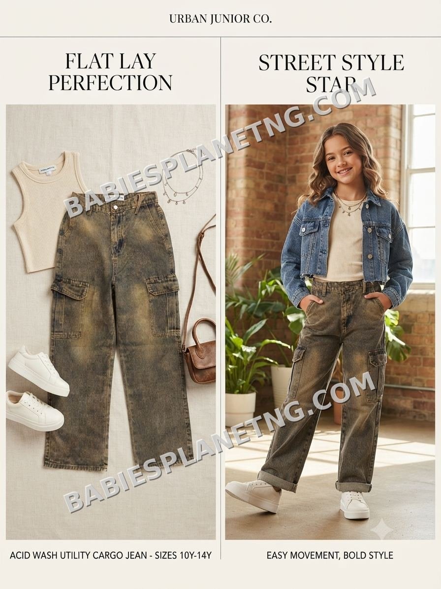 Kids Acid Wash Cargo Jeans