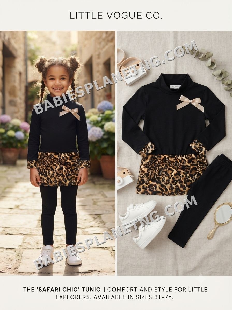 Leopard Trim Toddler Tunic  Dress