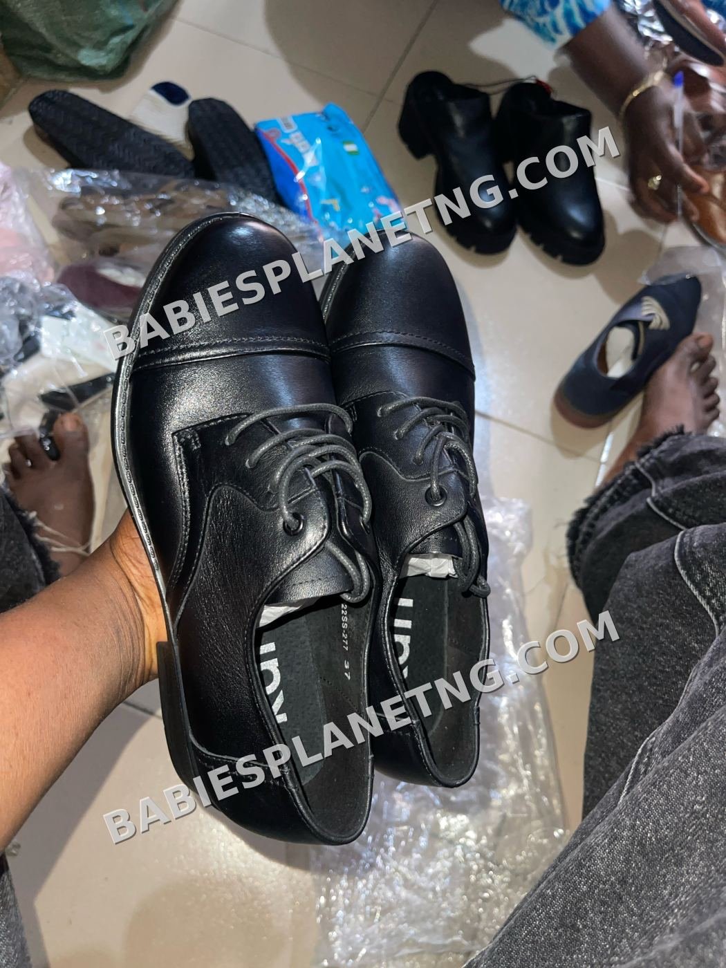 Black Leather Lace-Up Shoes