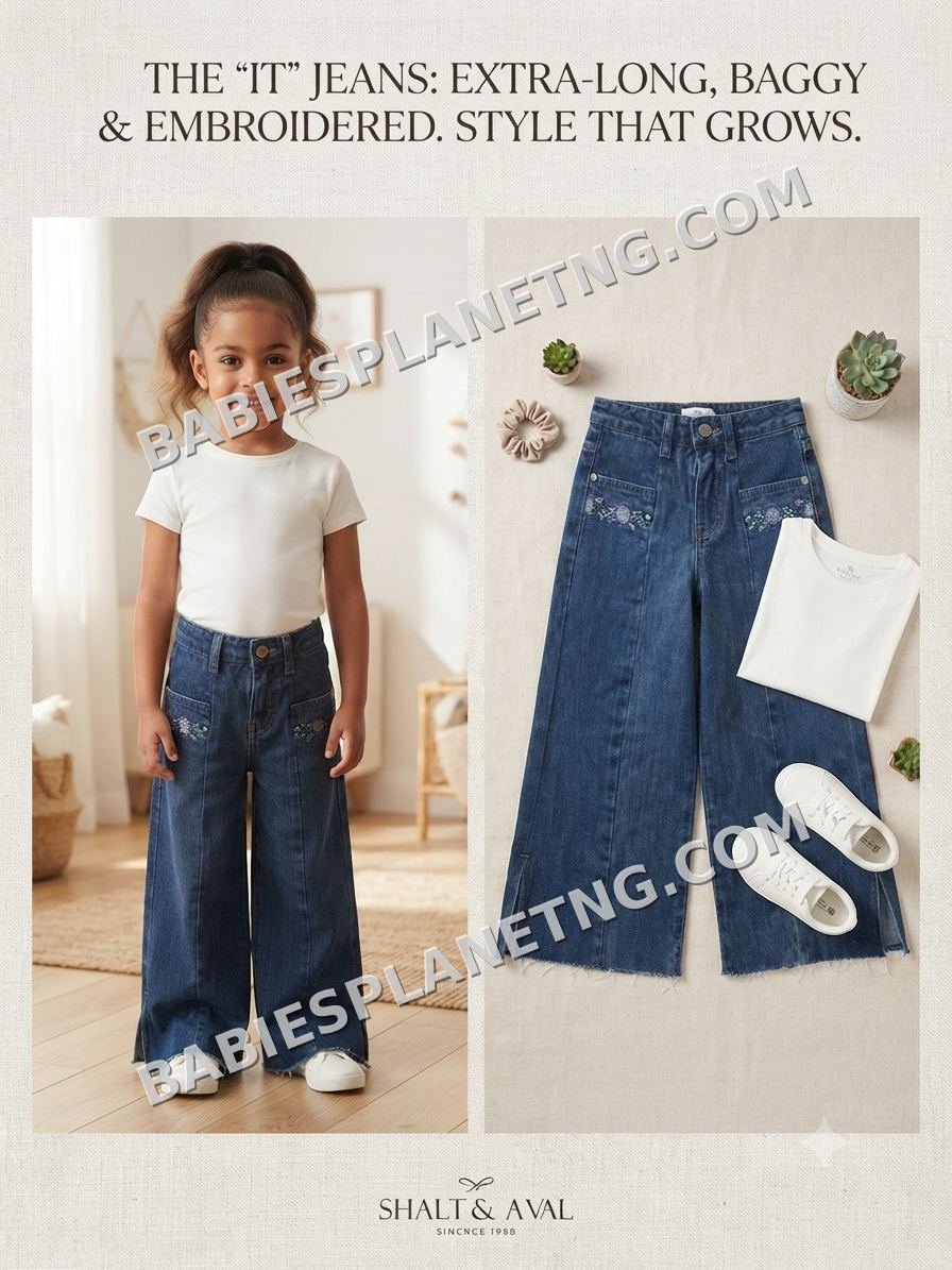 Kids Embroidered Wide Leg Jeans