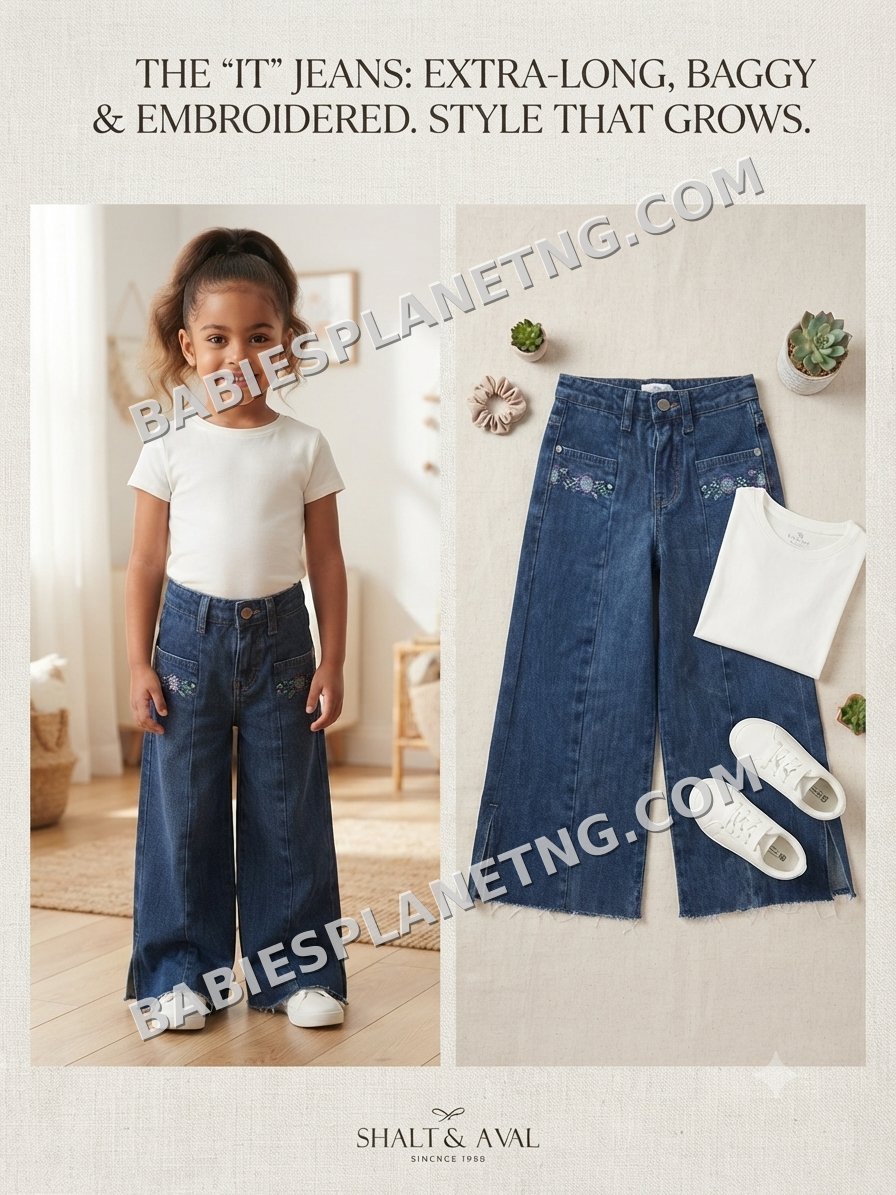 Kids Embroidered Wide Leg Jeans