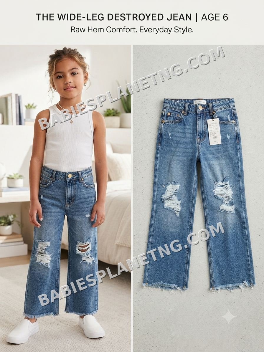 Kids Distressed Wide Leg Jeans