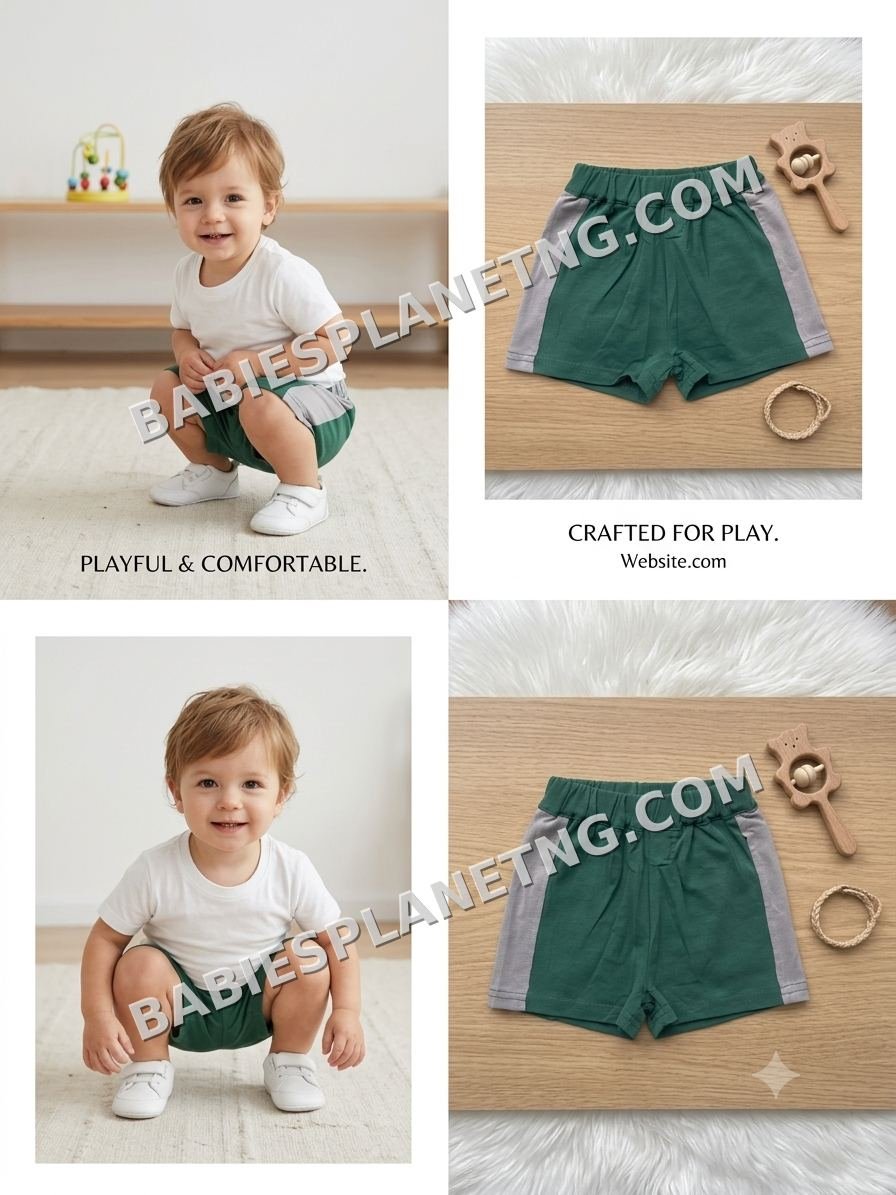 Kids Green and Grey Casual Shorts