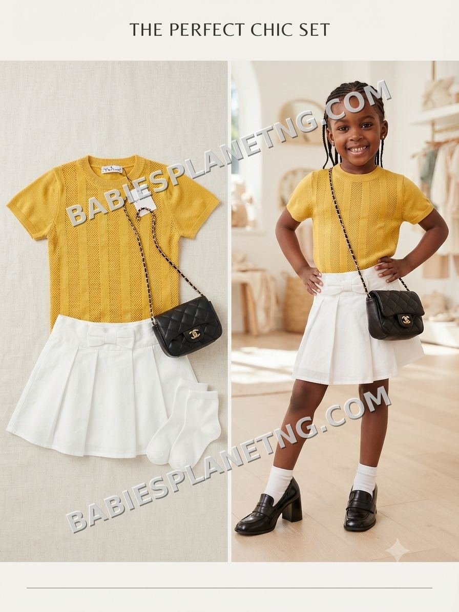 Kids' Fashionable Yellow Top and White Skirt