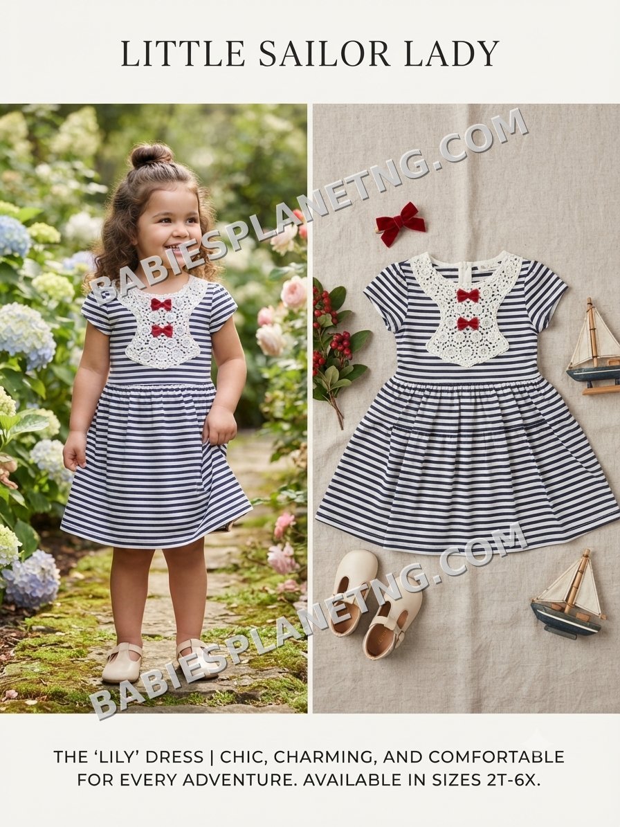 Kids Navy Blue Striped Dress