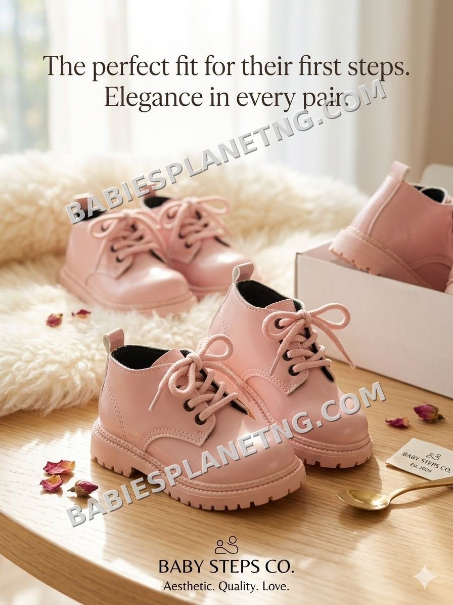 Toddler Pink Leather Lace-Up Boots