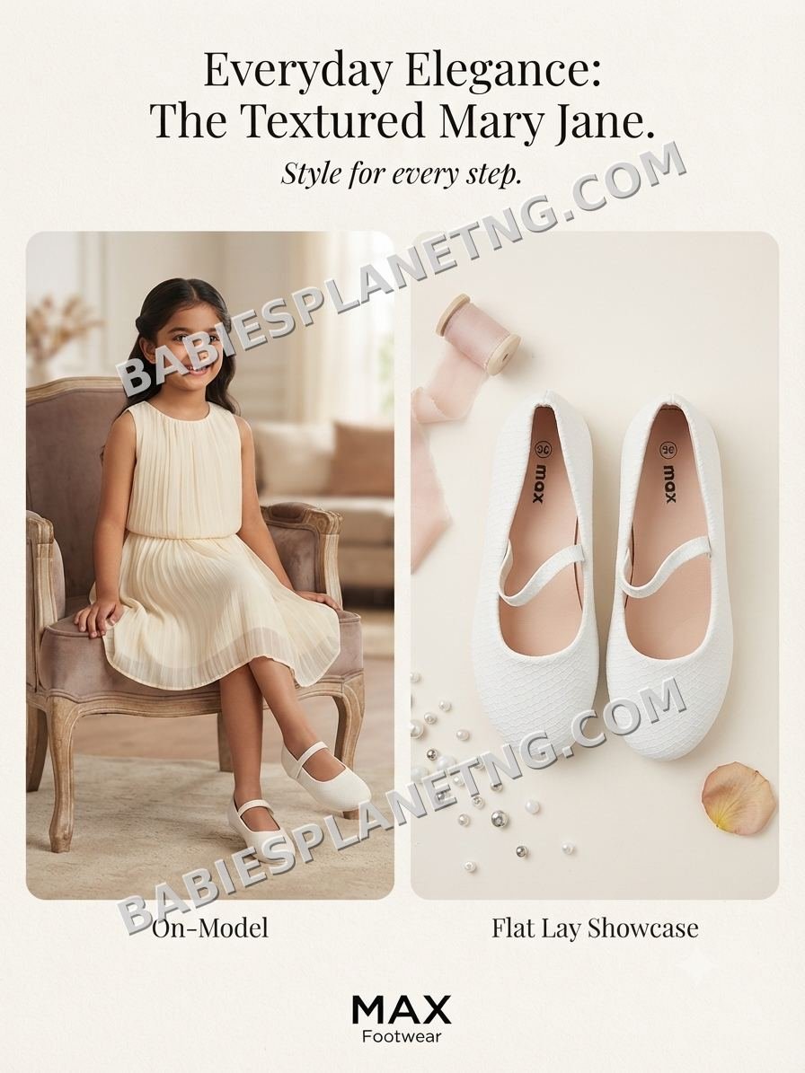 Girls' White Textured Mary Jane Flats shoe