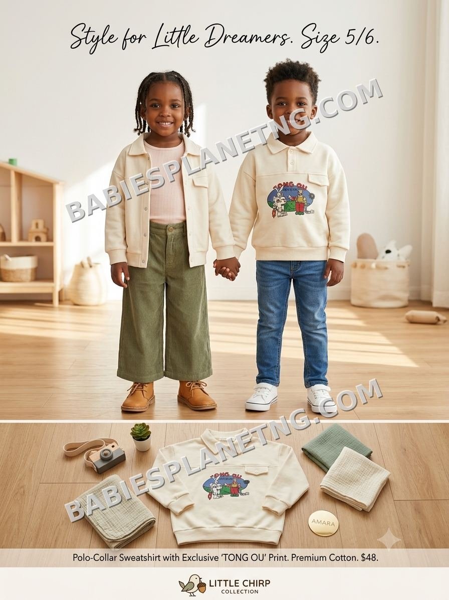 Kid 'TONG OU' Print Polo Sweatshirt