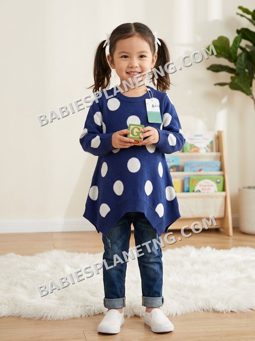 Kids Blue Polka Dot Long Sleeve Top