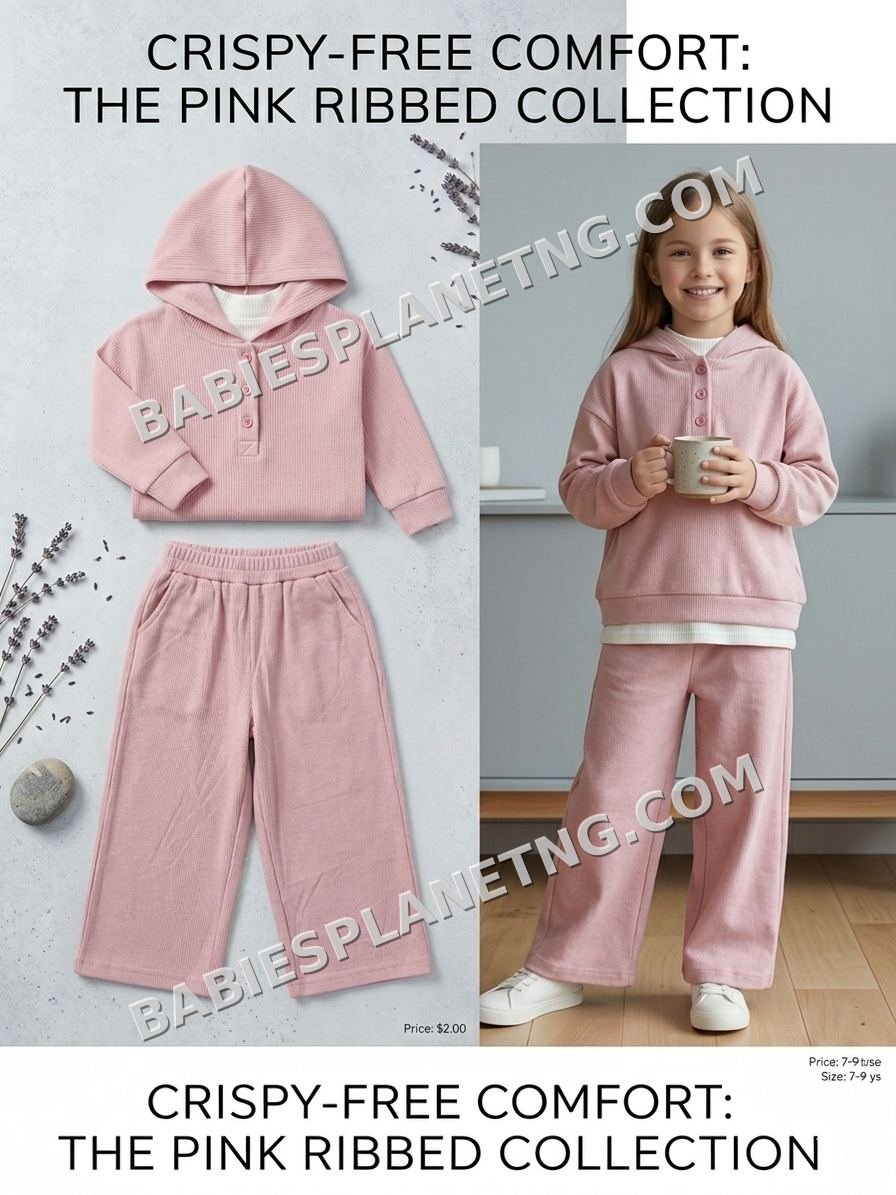 Pink Ribbed Hoodie and Pant Set/two piece set