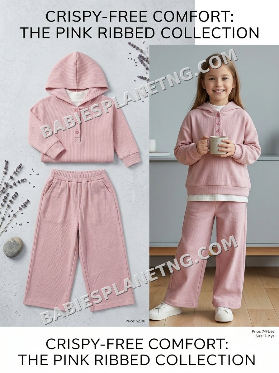 Pink Ribbed Hoodie and Pant Set/two piece set