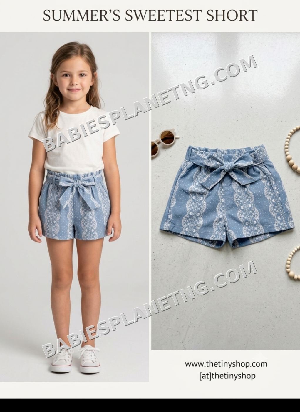 Girl's Blue Paisley Shorts with Bow
