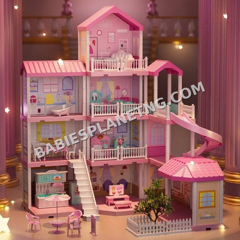 Pink Multi-Level Dollhouse with Accessories