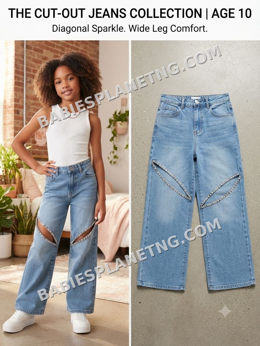 Diagonal Cut-Out Denim Jeans