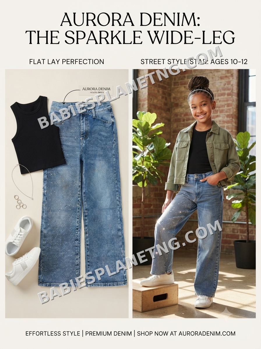 Kids Wide-Leg Jeans with Sparkle Detail