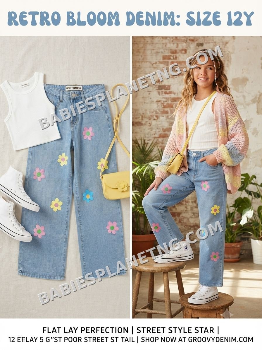 Kids' Retro Floral Denim Jeans