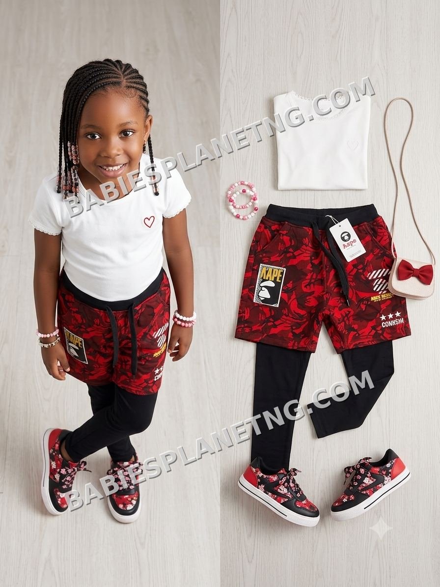 Kids Red Floral Shorts/leggings